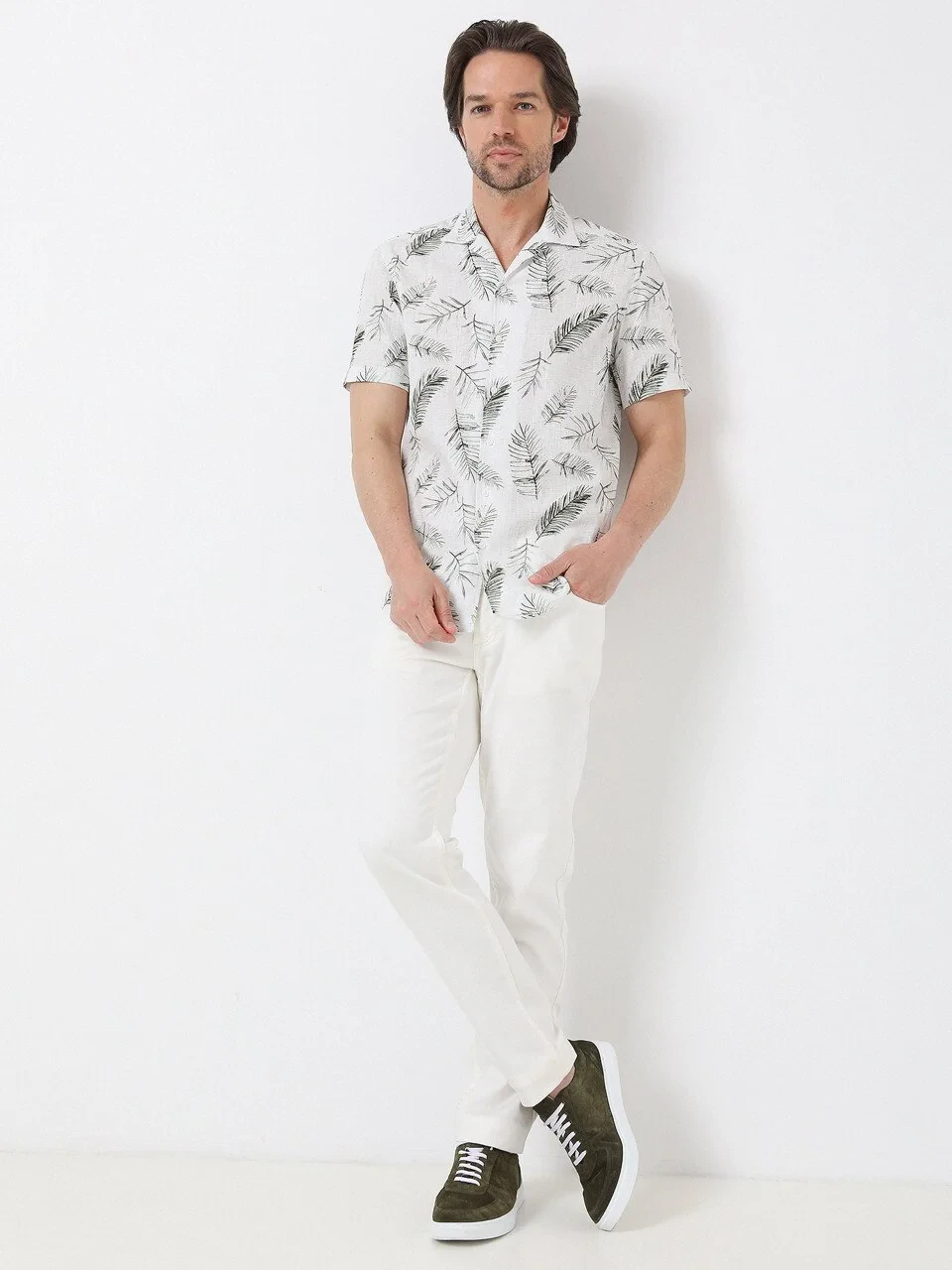 Haki Desenli Regular Fit Dokuma Casual %100 Pamuk Gömlek - 4