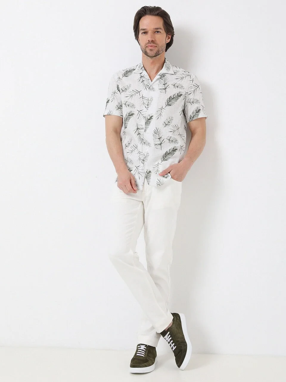 Haki Desenli Regular Fit Dokuma Casual %100 Pamuk Gömlek - 4