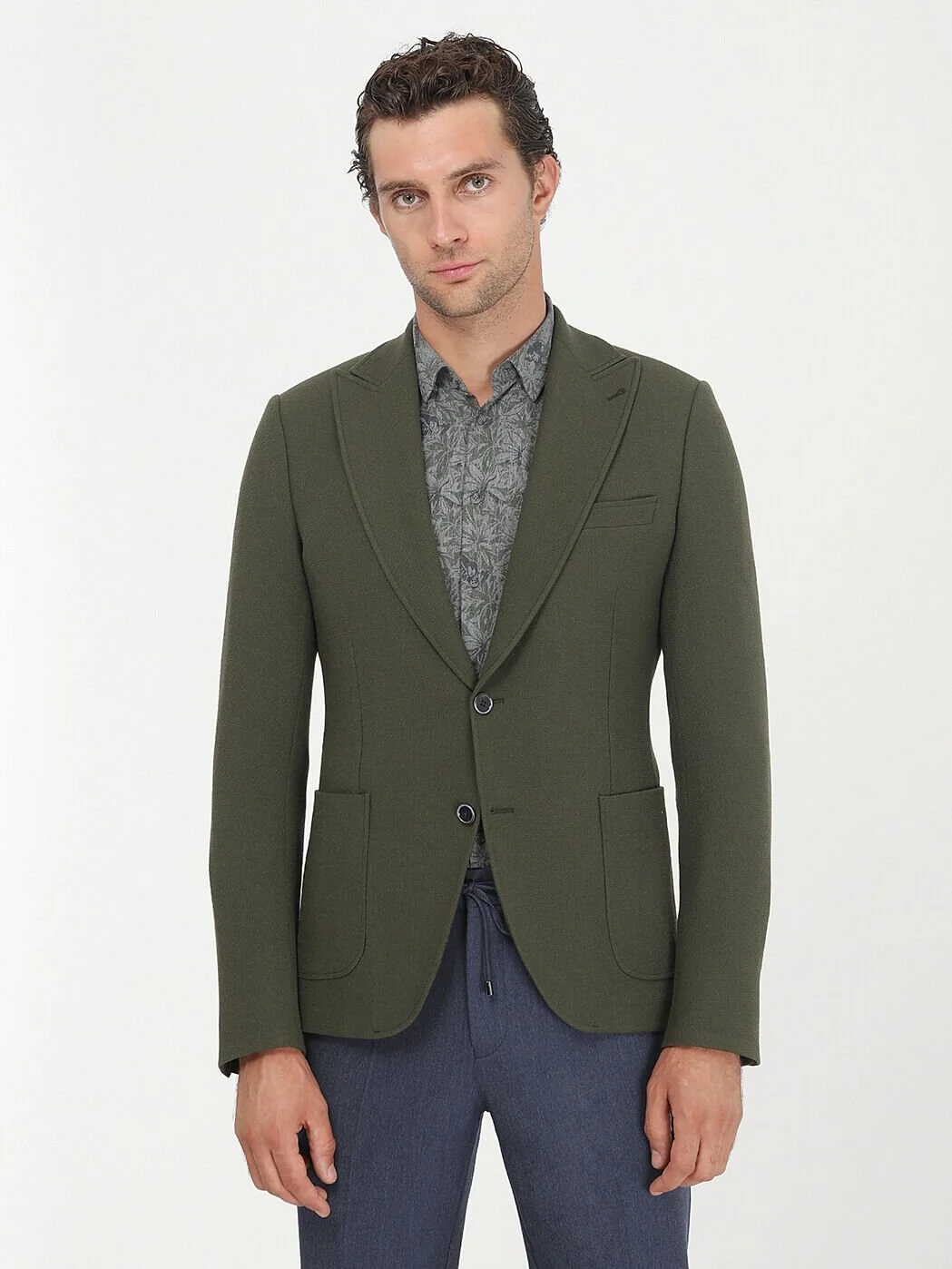 Haki Desenli Slim Fit Ceket - 1