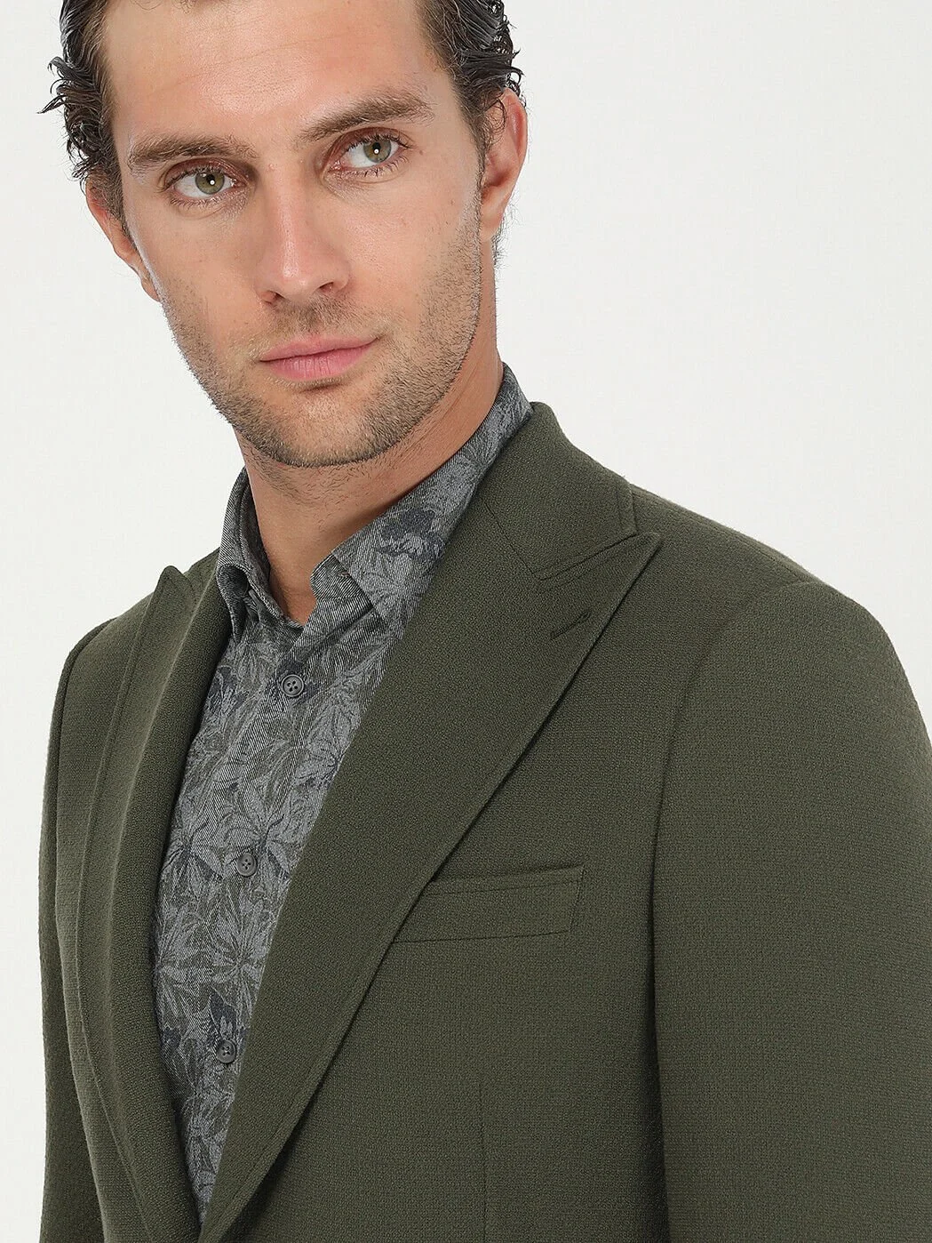 Haki Desenli Slim Fit Ceket - 3