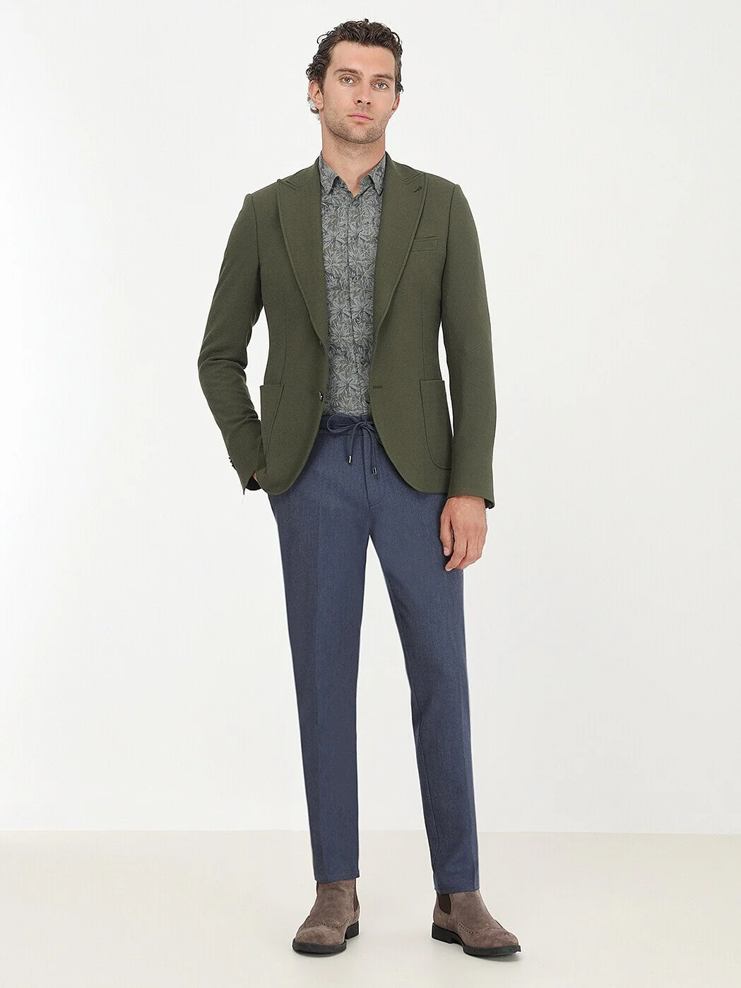 Haki Desenli Slim Fit Ceket - 5