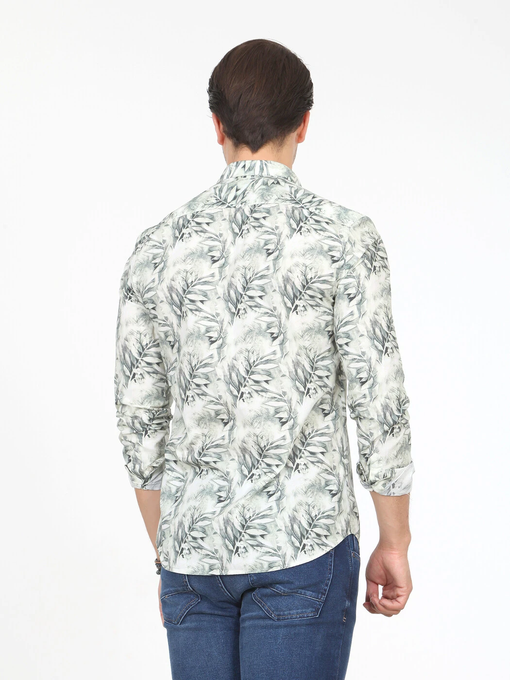 Haki Desenli Slim Fit Dokuma Casual %100 Pamuk Gömlek - 6