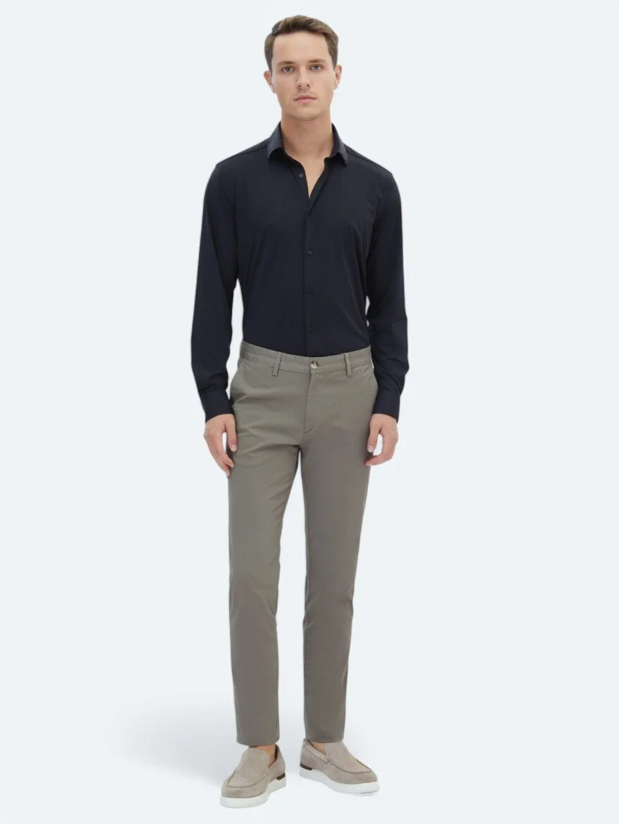 Haki Dokuma Regular Fit Casual Pamuk Karışımlı Pantolon - 1