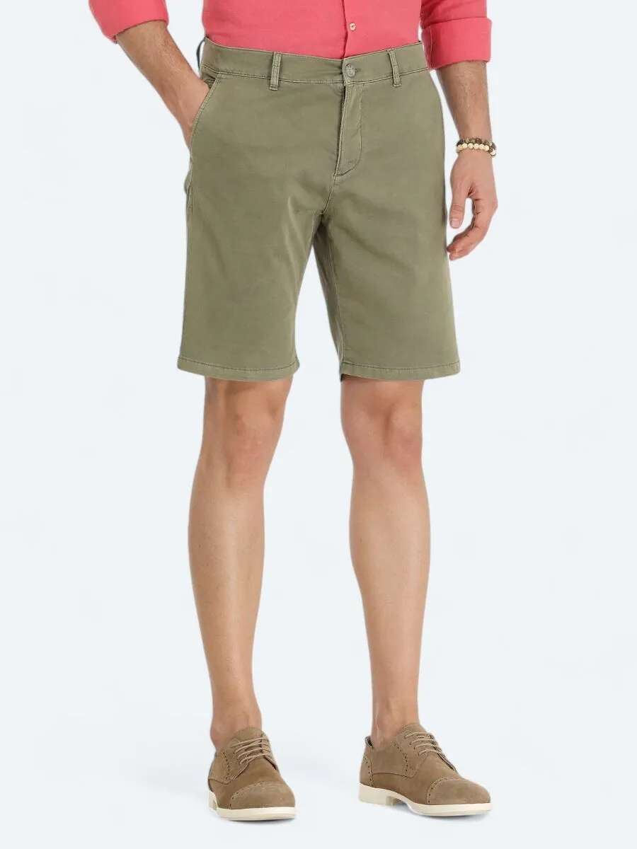 Haki Dokuma Slim Fit Casual Pamuk Karışımlı Bermuda - 2