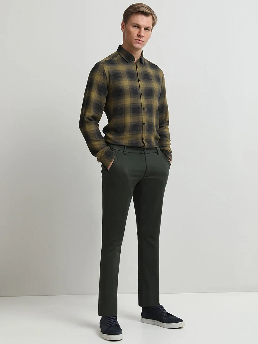 Haki Dokuma Slim Fit Smart Casual Pamuk Karışımlı Pantolon - 2