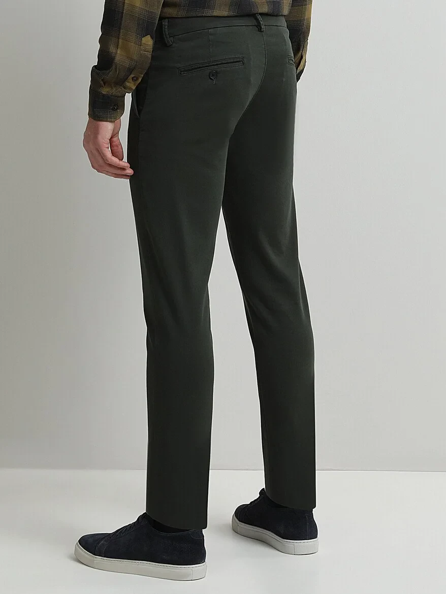 Haki Dokuma Slim Fit Smart Casual Pamuk Karışımlı Pantolon - 4