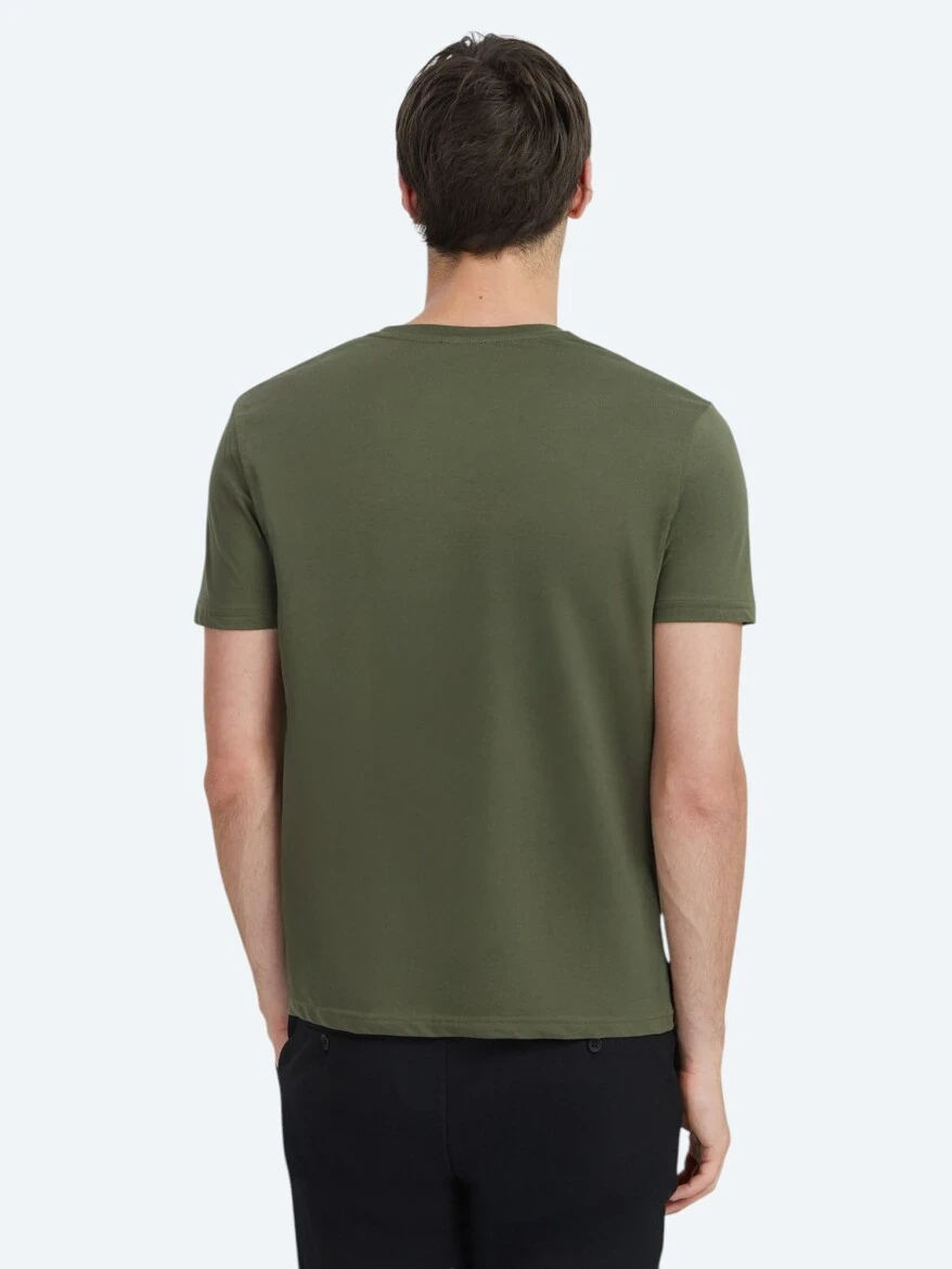 Haki Düz Bisiklet Yaka %100 Pamuk T-Shirt - 4
