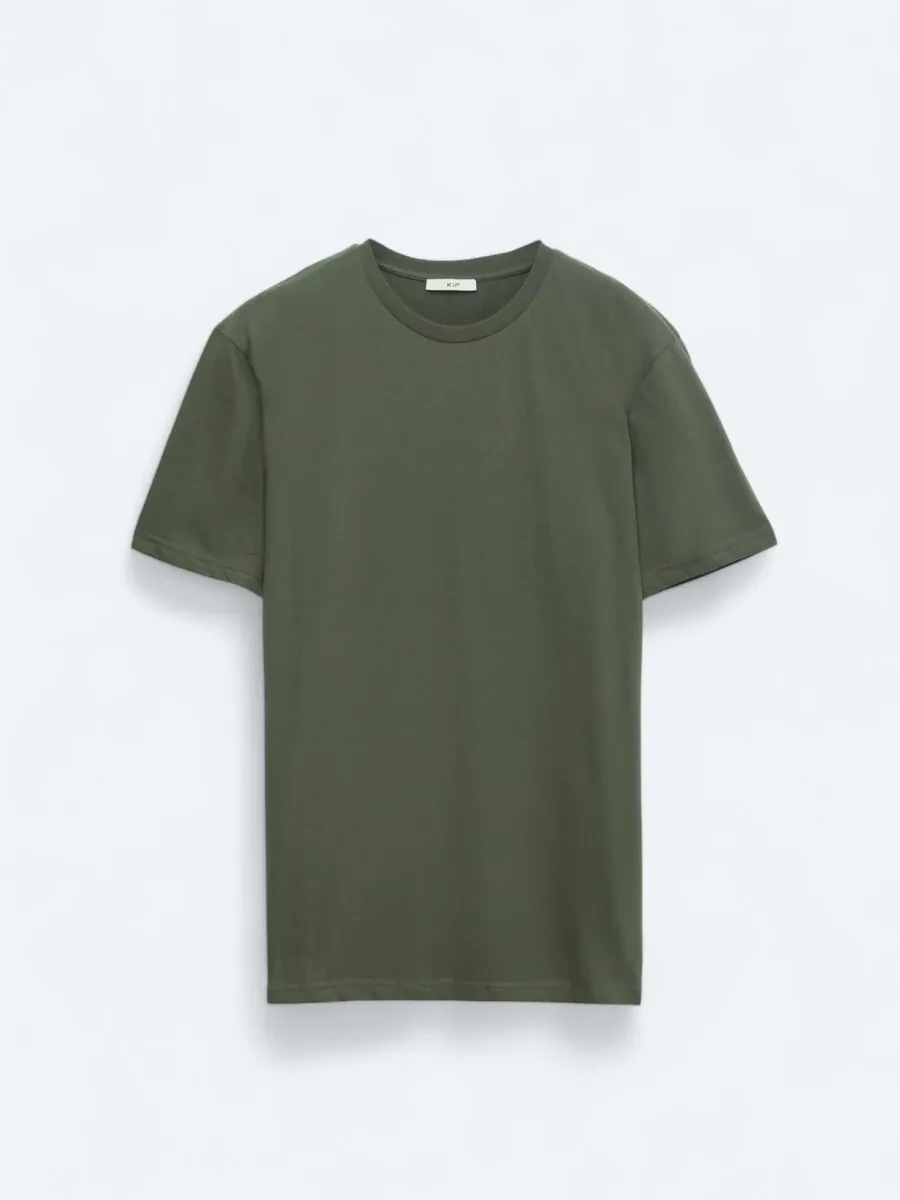 Haki Düz Bisiklet Yaka %100 Pamuk T-Shirt - 5