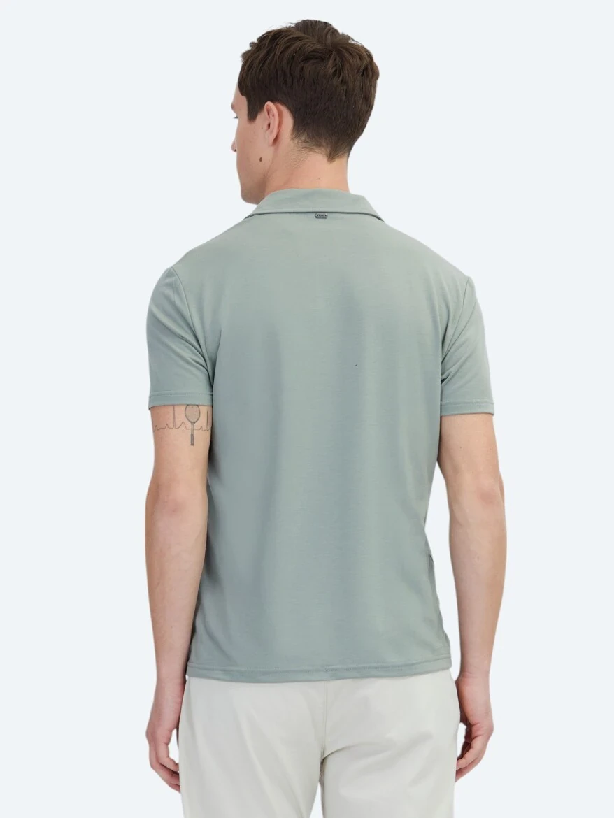 Haki Düz Çevre Dostu Polo Yaka T-Shirt - 5