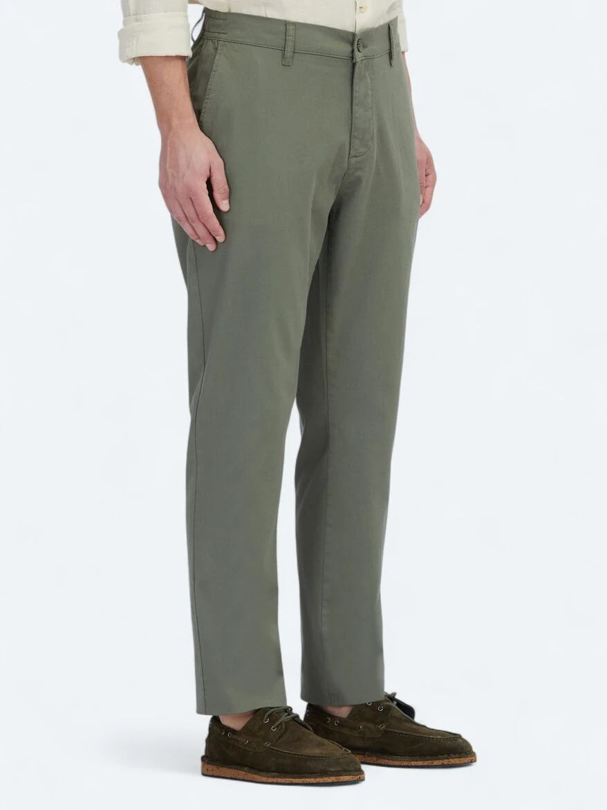 Haki Düz Dokuma Jogging Fit Casual Pamuk Karışımlı Pantolon - 3