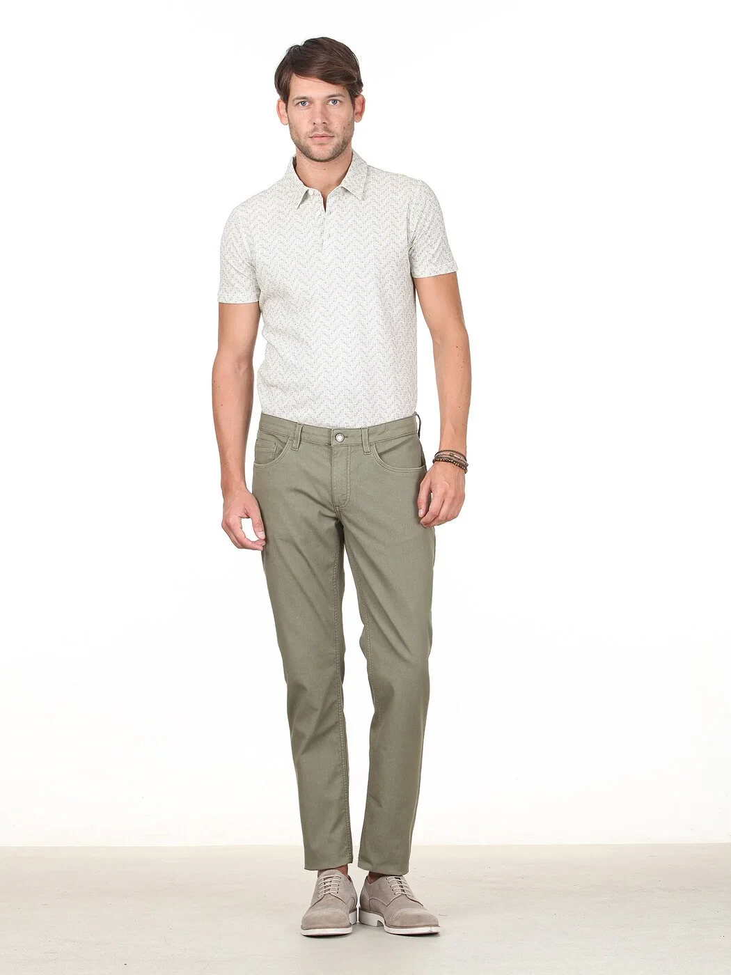 Haki Düz Dokuma Slim Fit Casual Pamuk Karışımlı Pantolon - 1