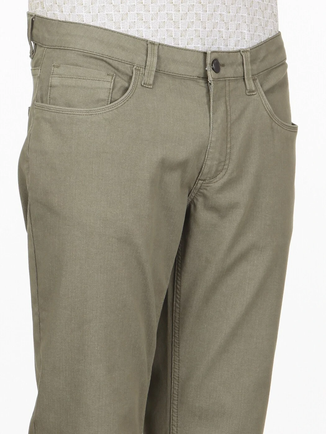 Haki Düz Dokuma Slim Fit Casual Pamuk Karışımlı Pantolon - 3