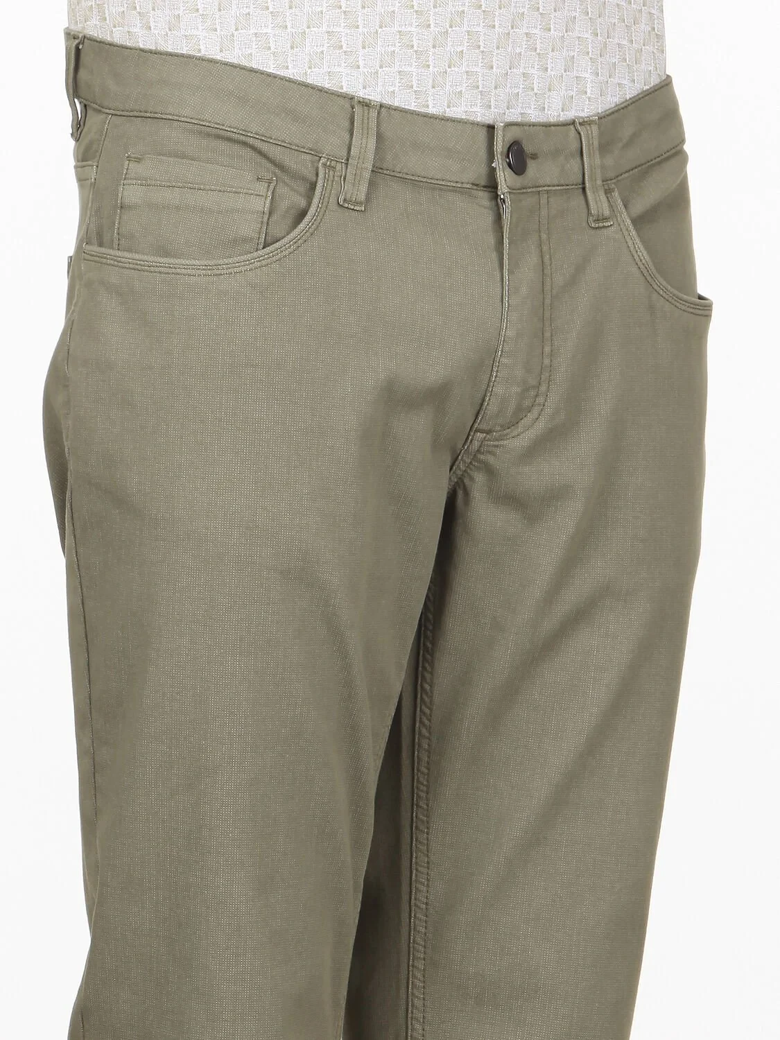 Haki Düz Dokuma Slim Fit Casual Pamuk Karışımlı Pantolon - 3