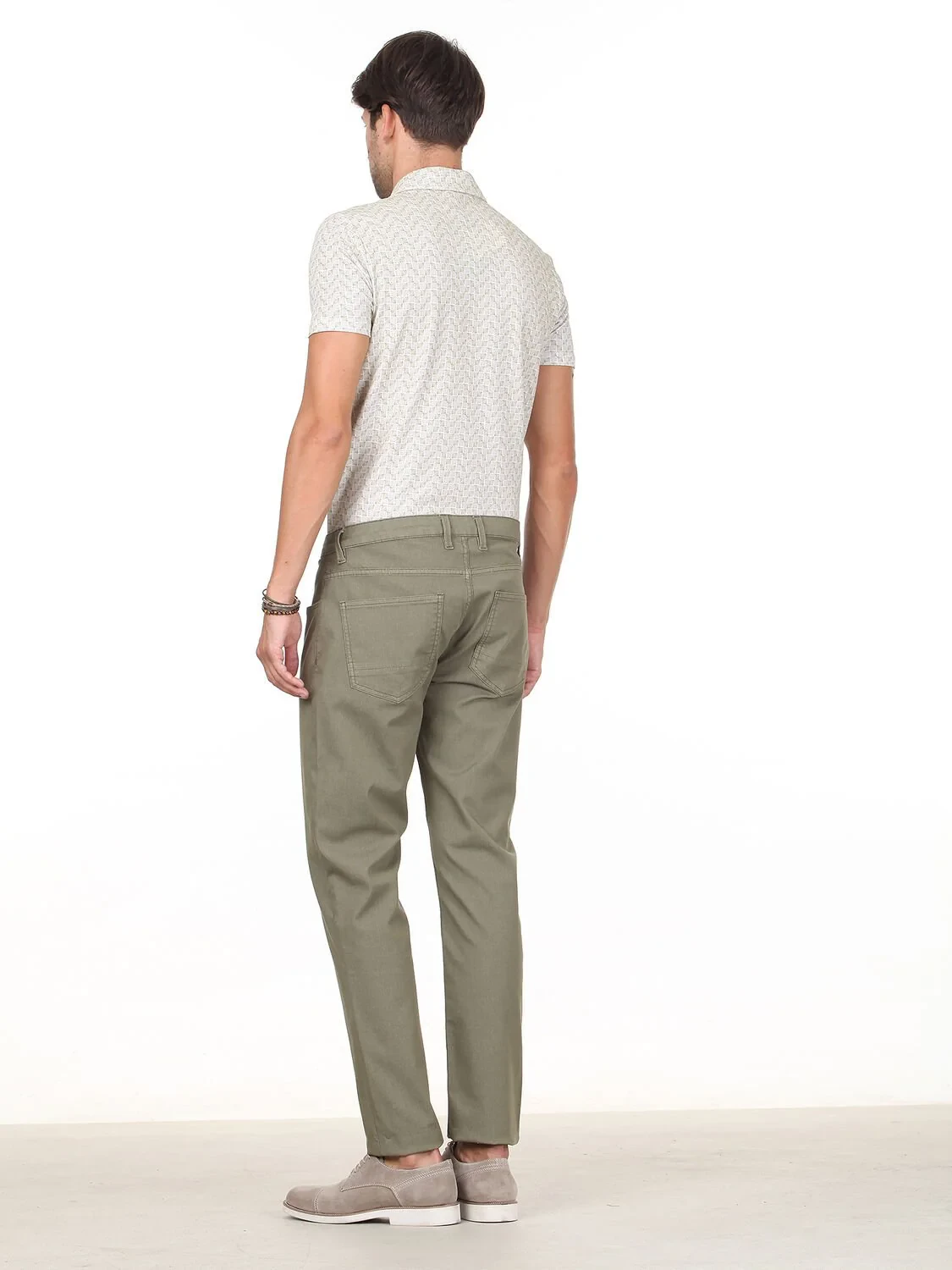 Haki Düz Dokuma Slim Fit Casual Pamuk Karışımlı Pantolon - 4