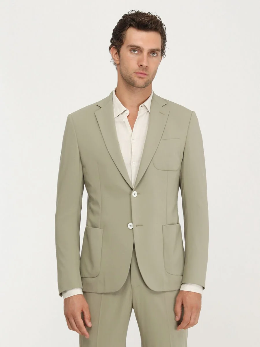 Haki Düz Modern Fit Takım Elbise - 1