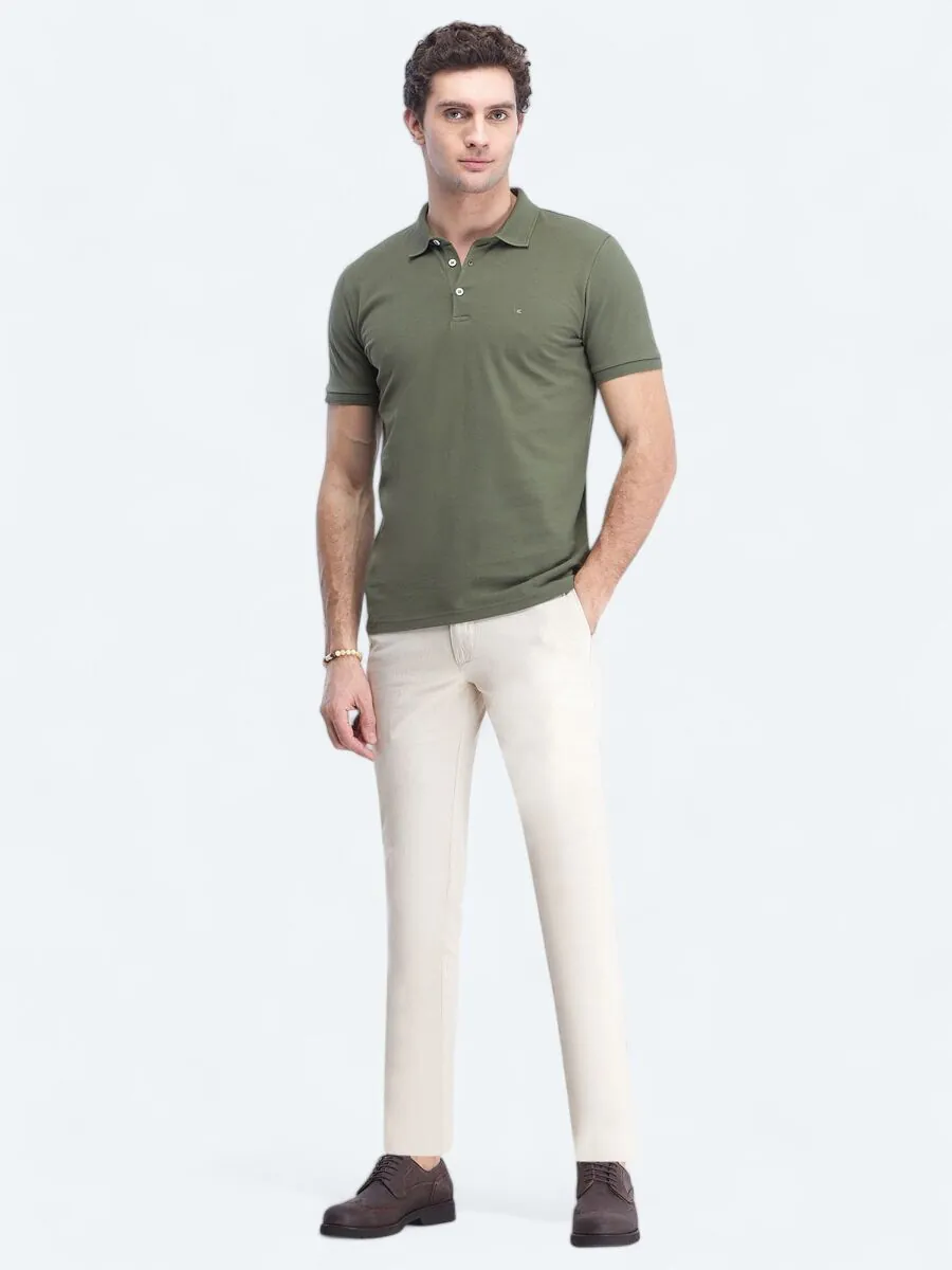 Haki Düz Polo Yaka %100 Pamuk T-Shirt - 2