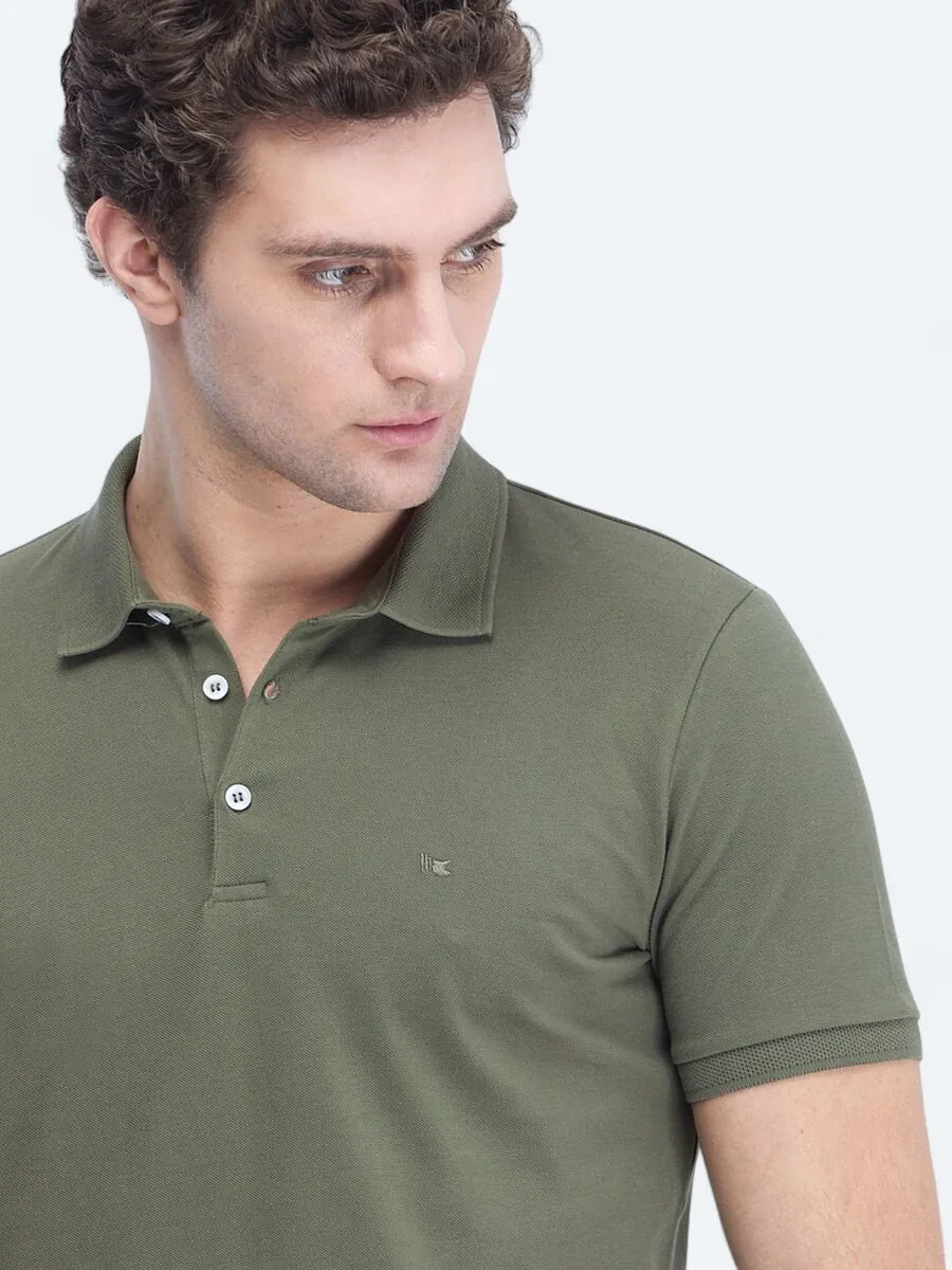 Haki Düz Polo Yaka %100 Pamuk T-Shirt - 3