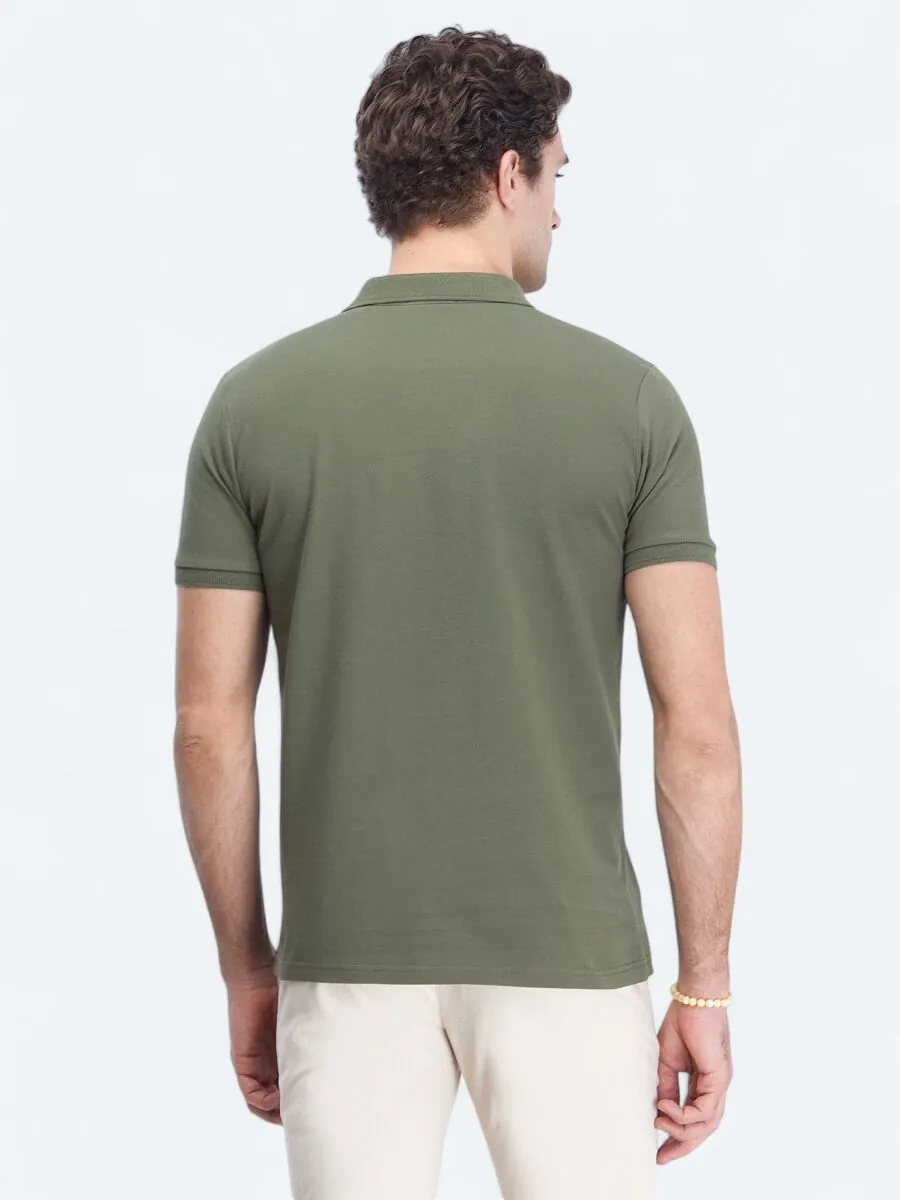 Haki Düz Polo Yaka %100 Pamuk T-Shirt - 4