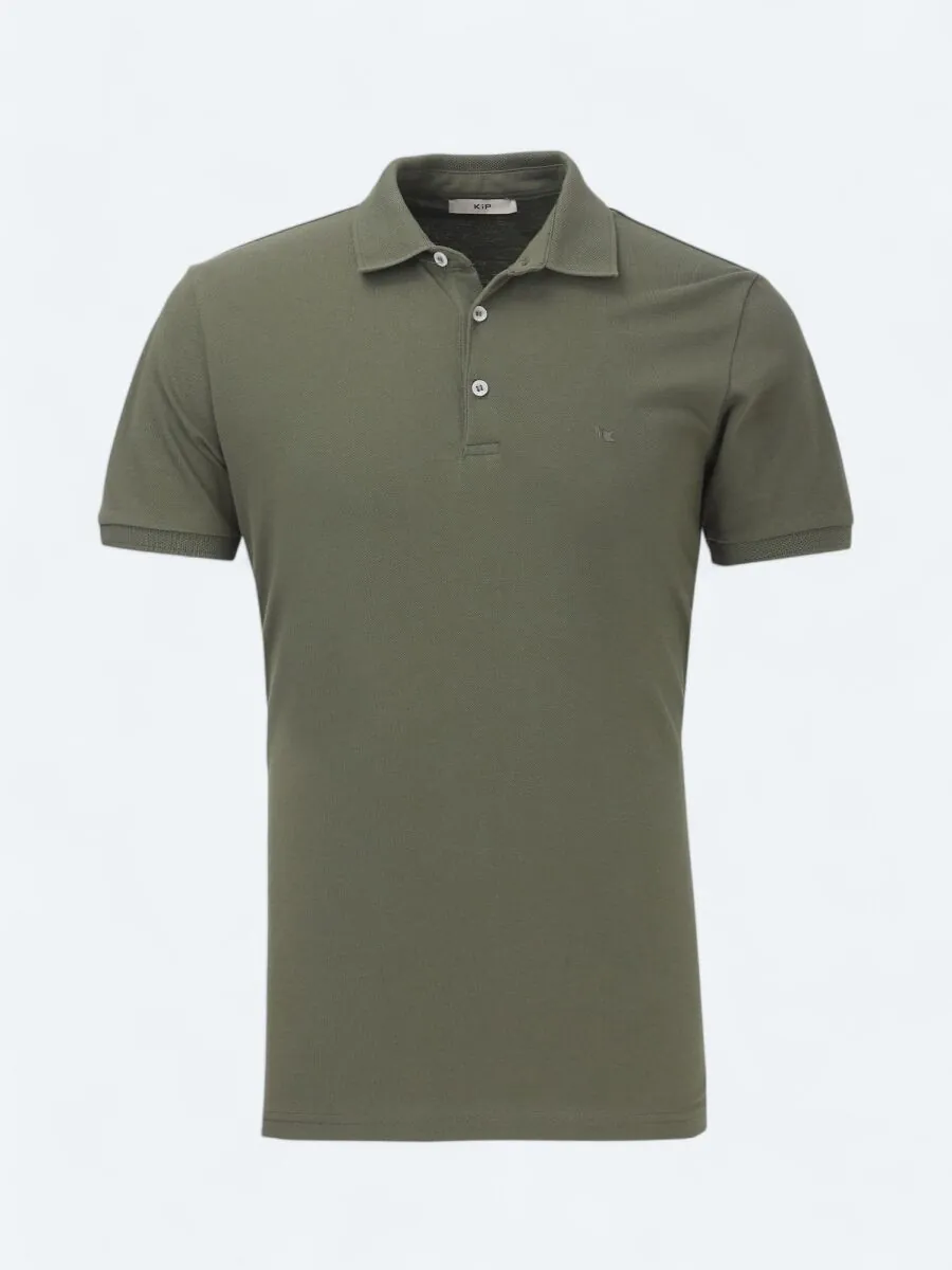 Haki Düz Polo Yaka %100 Pamuk T-Shirt - 5