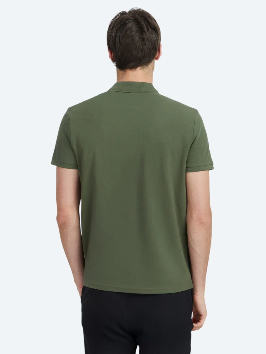 Haki Düz Polo Yaka %100 Pamuk T-Shirt - 5