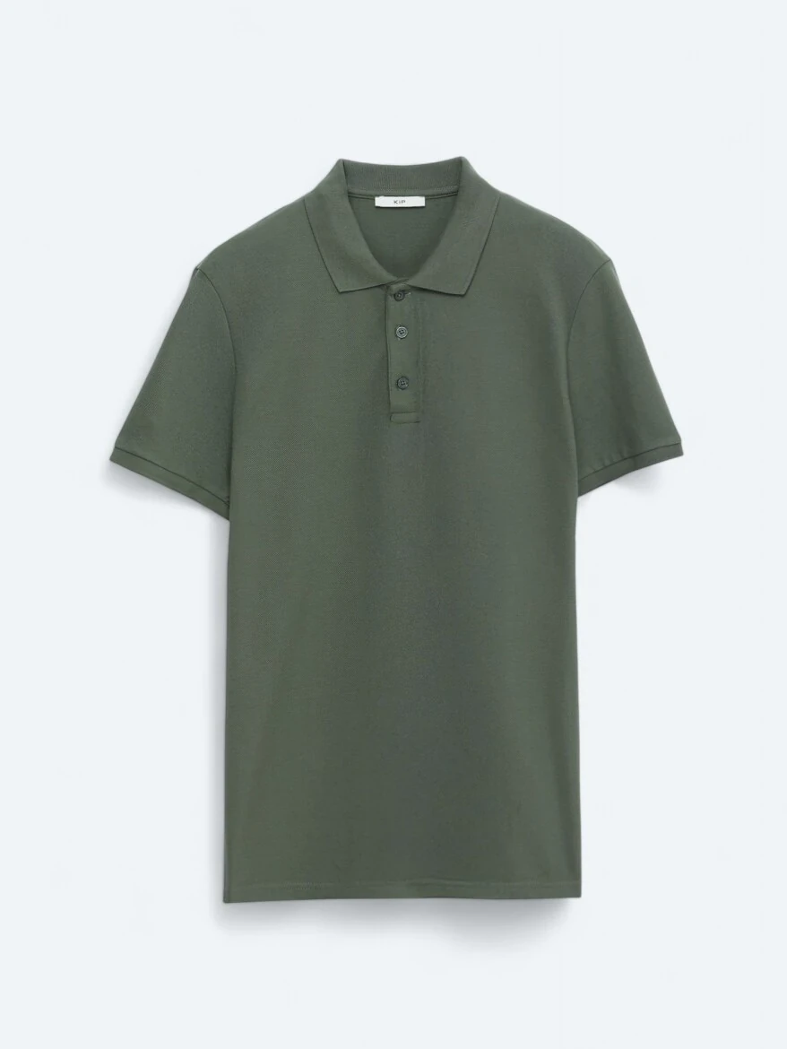 Haki Düz Polo Yaka %100 Pamuk T-Shirt - 6