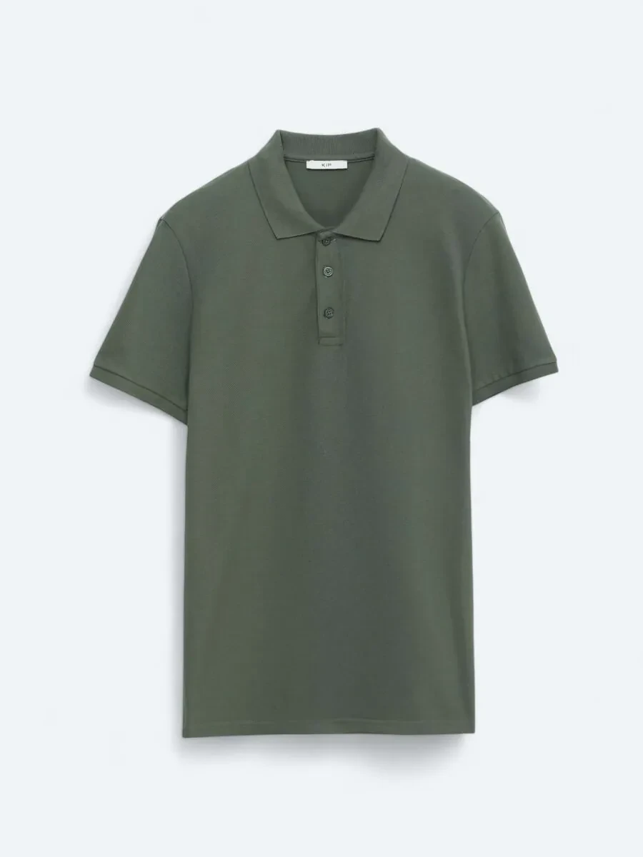 Haki Düz Polo Yaka %100 Pamuk T-Shirt - 6