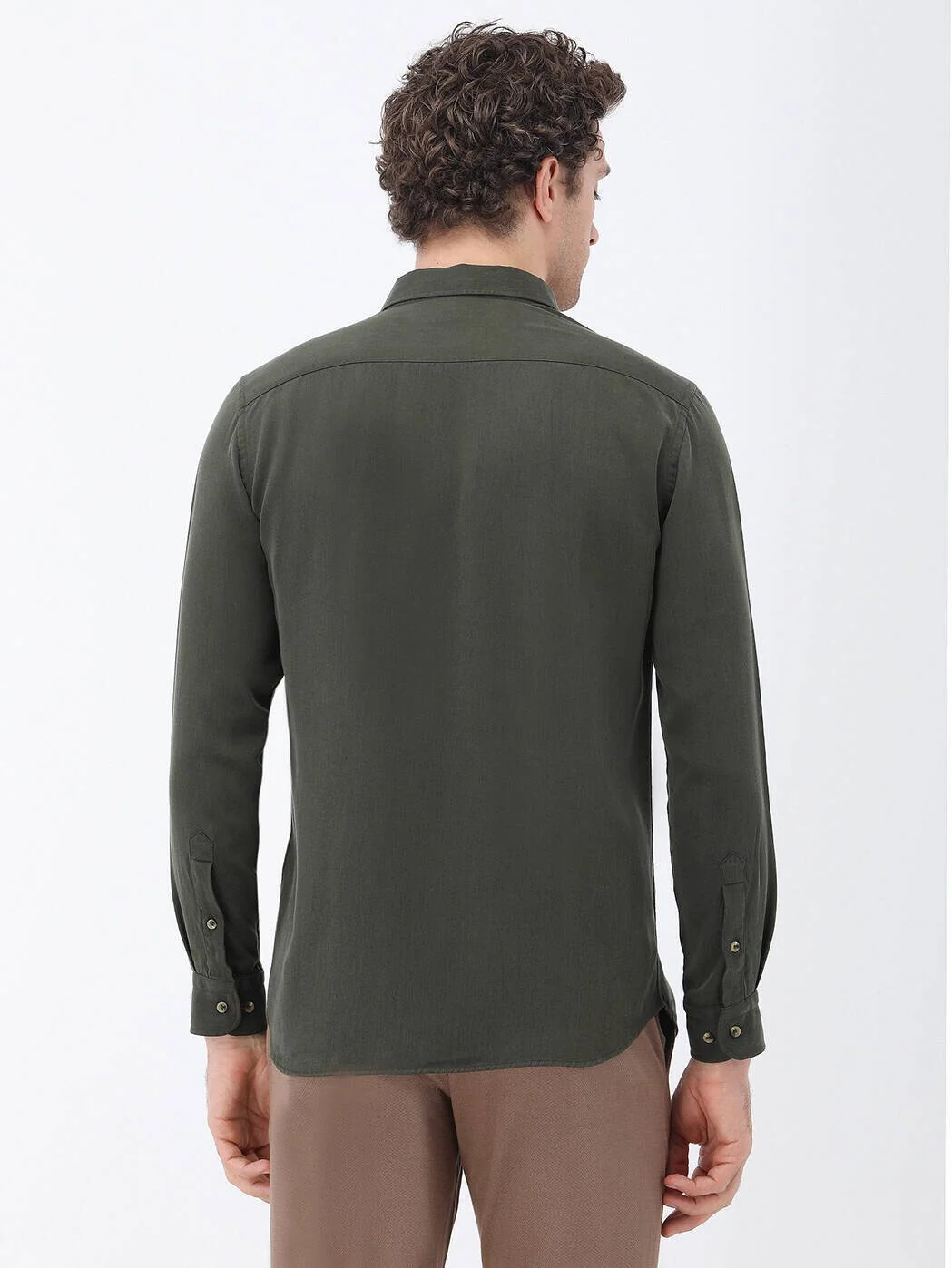 Haki Düz Regular Fit Dokuma Casual Gömlek - 5