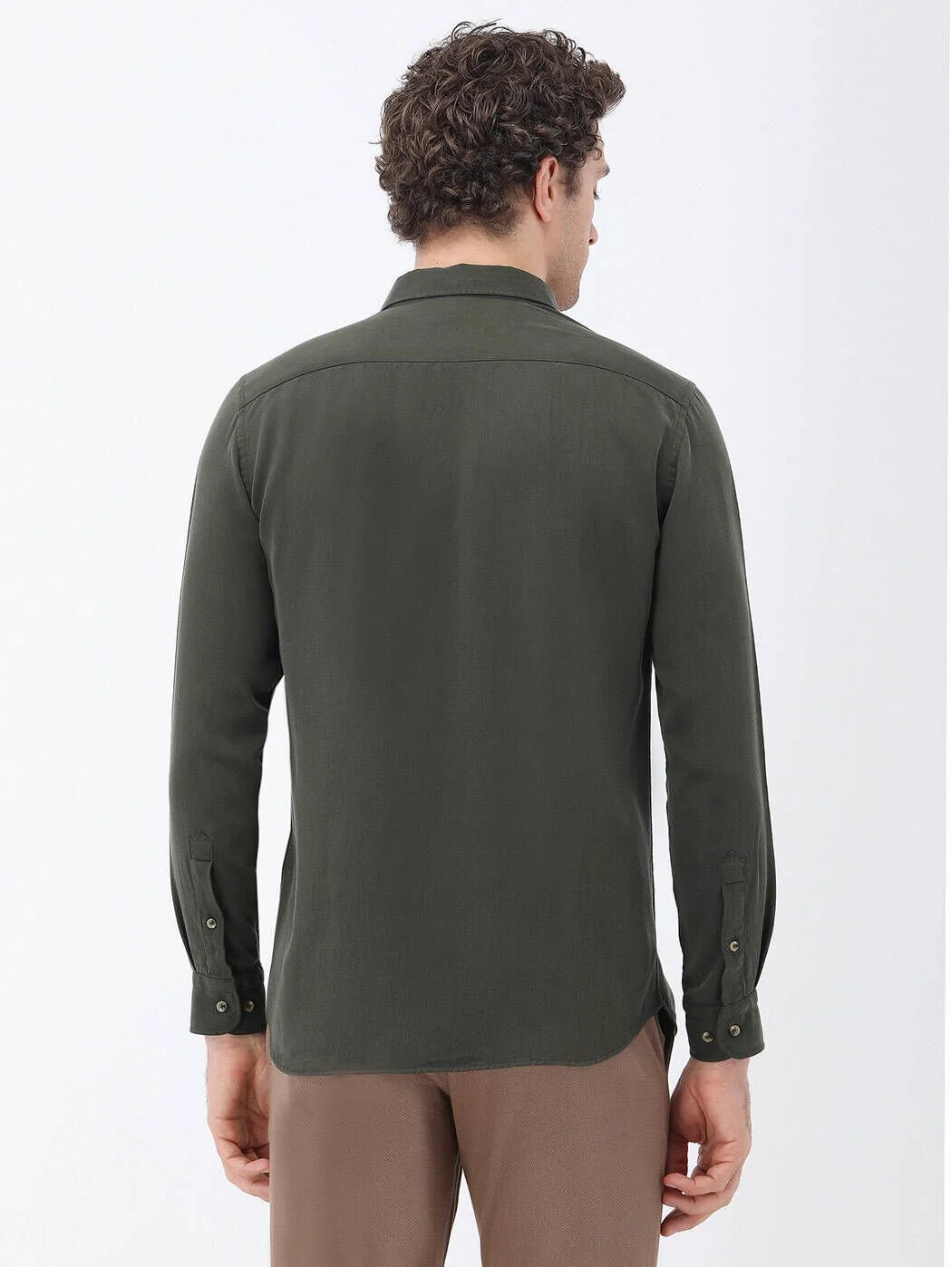 Haki Düz Regular Fit Dokuma Casual Gömlek - 5