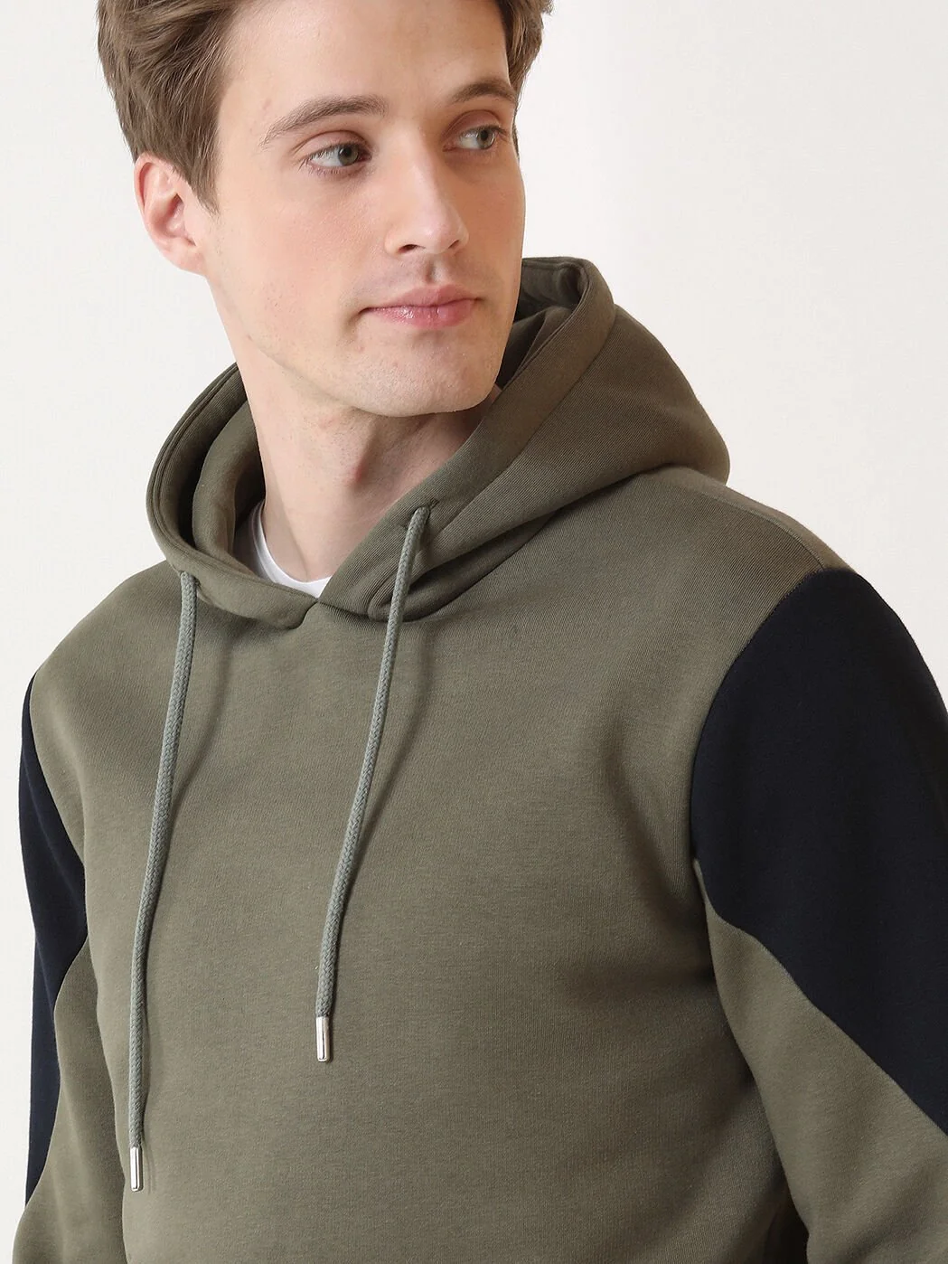 Haki Kapüşonlu Düz Sweatshırt - 1