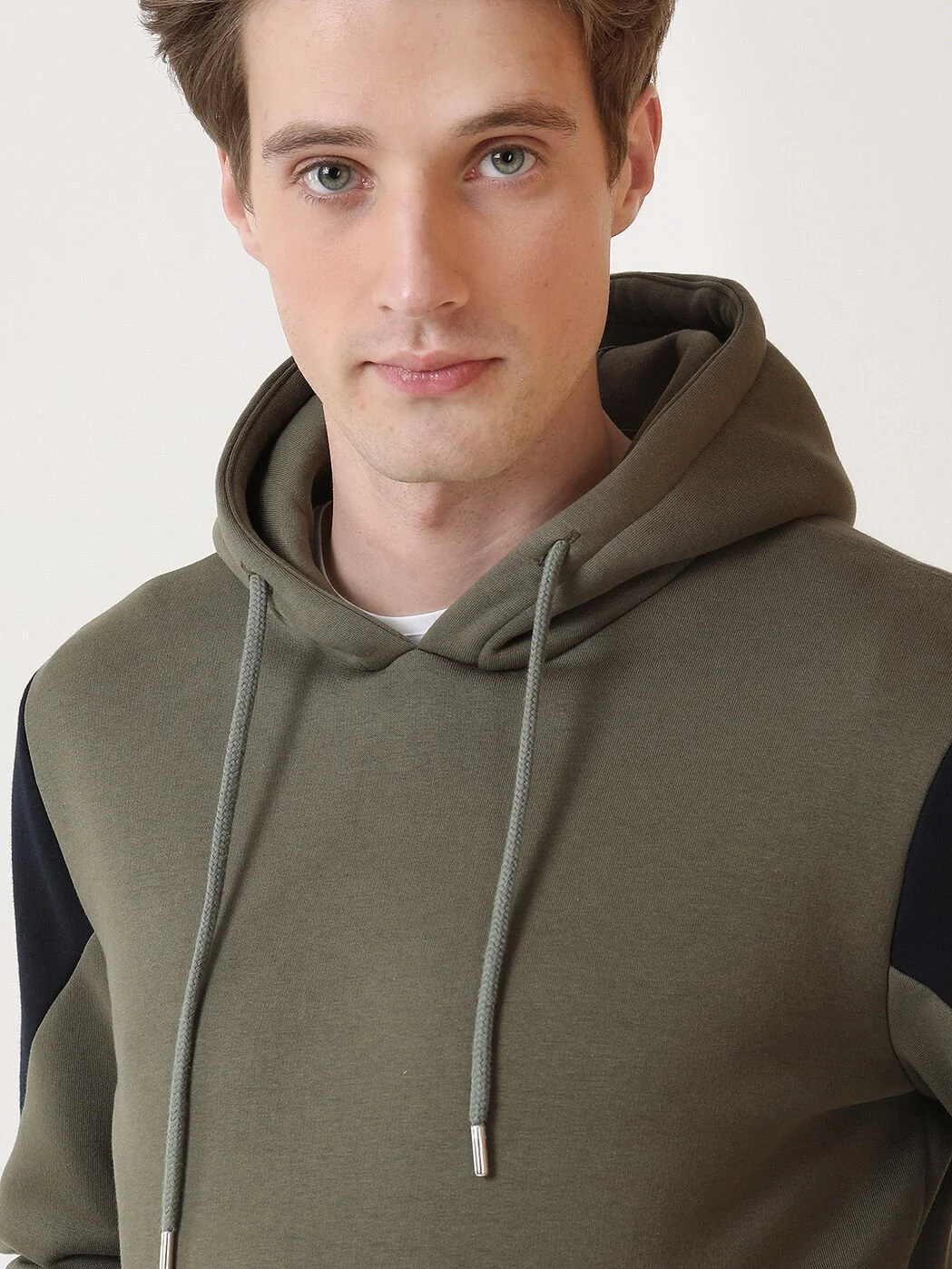 Haki Kapüşonlu Düz Sweatshırt - 3