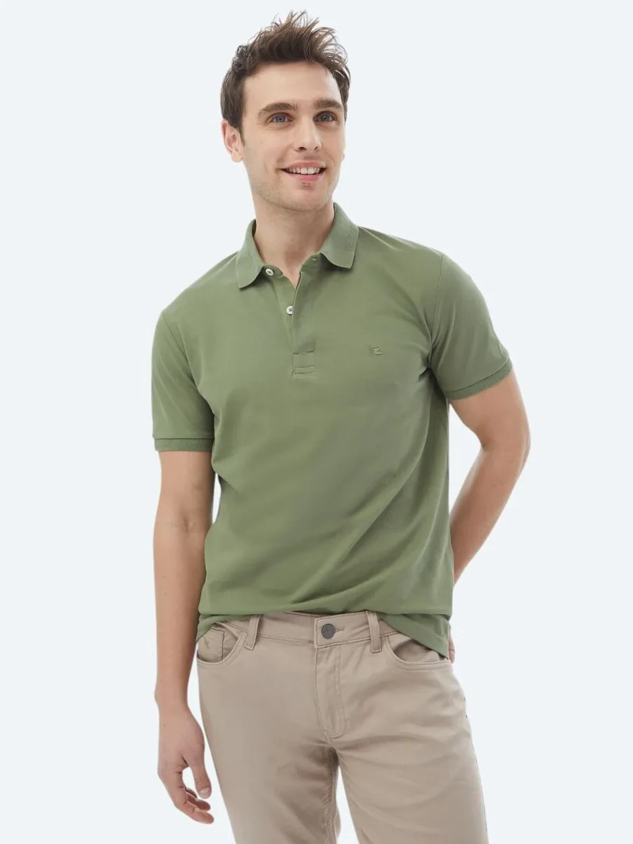 Haki Polo Yaka %100 Pamuk T-Shirt - 1
