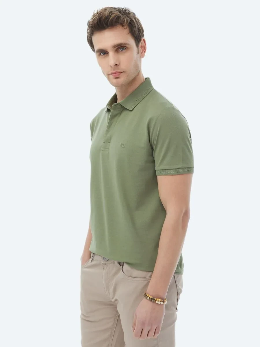 Haki Polo Yaka %100 Pamuk T-Shirt - 5