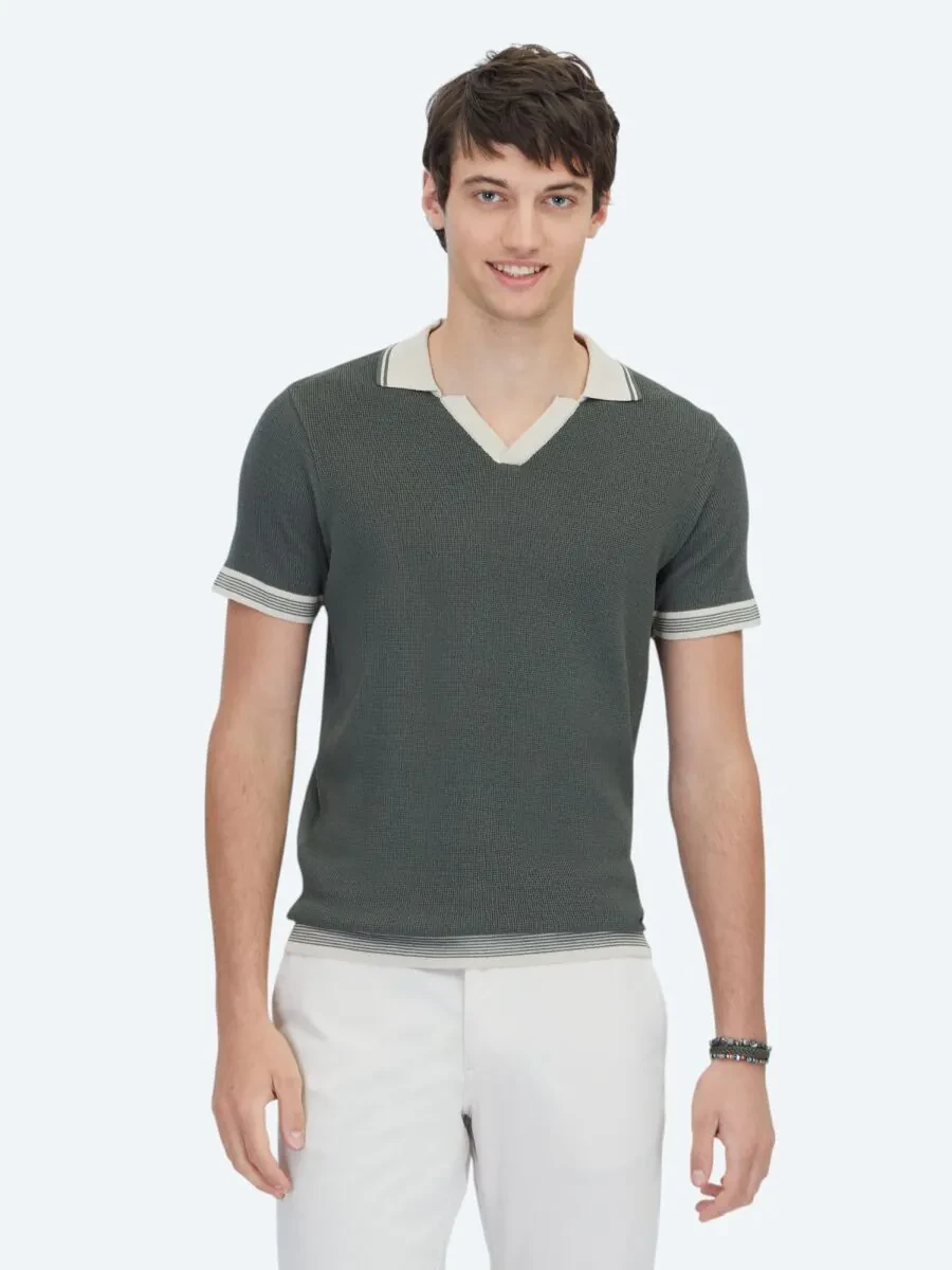 Haki Polo Yaka Desenli Triko - 1