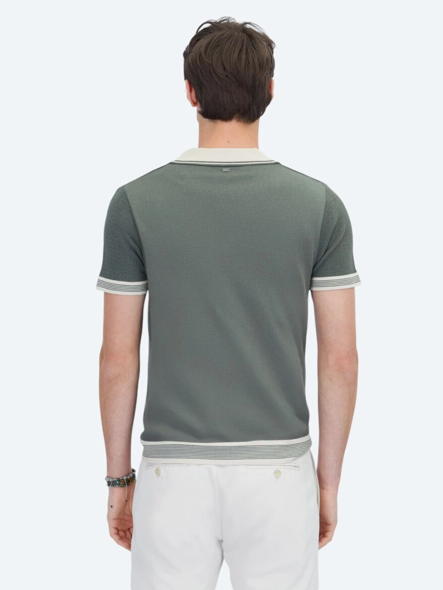 Haki Polo Yaka Desenli Triko - 6