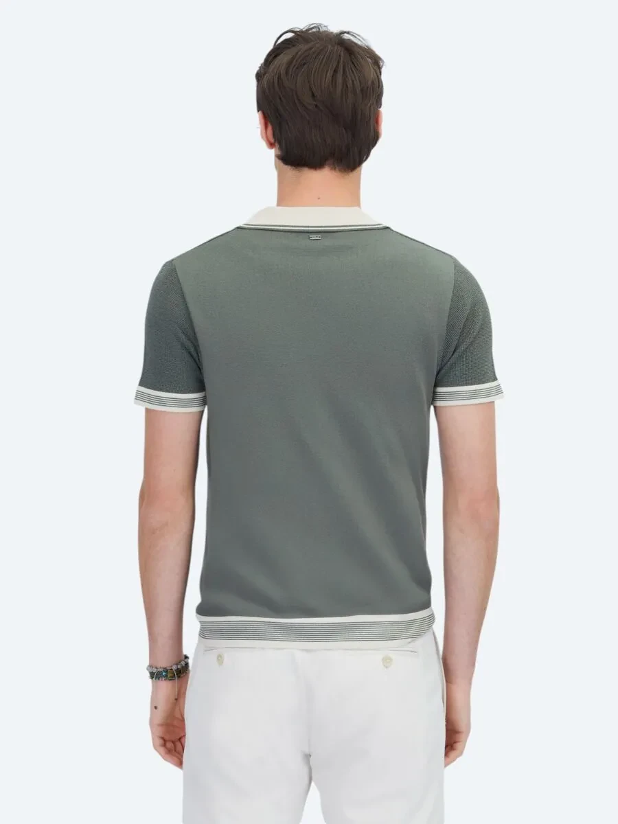 Haki Polo Yaka Desenli Triko - 6