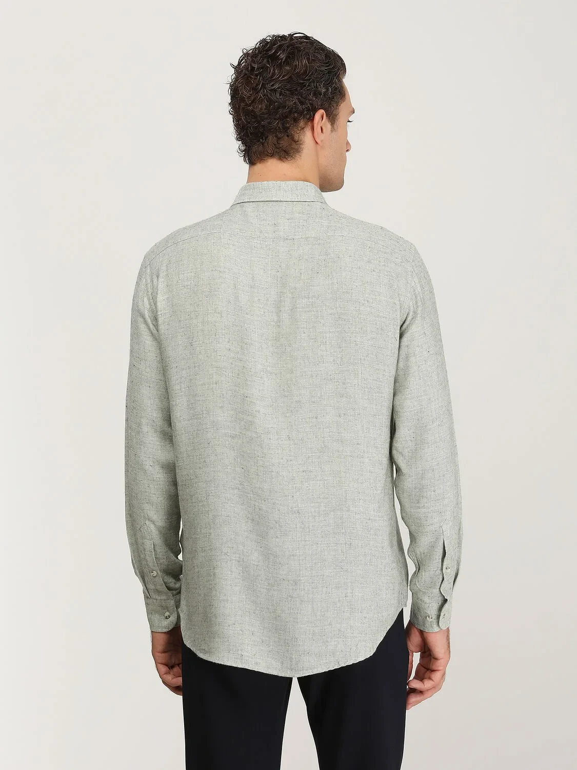 Haki Regular Fit Dokuma Casual Yün Karışımlı Gömlek - 4