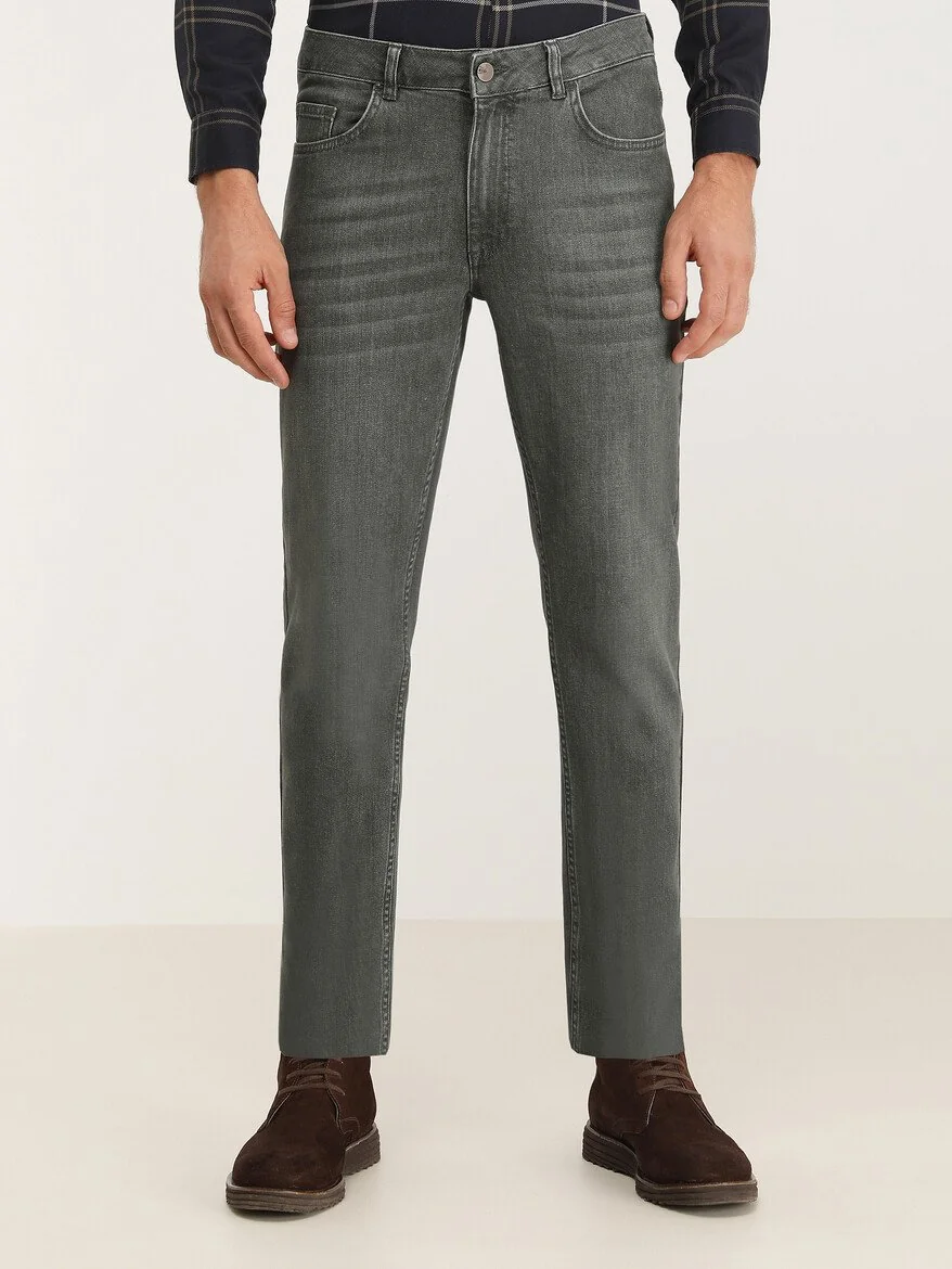 Haki Slim Fit Denim Pamuk Karışımlı Pantolon - 2