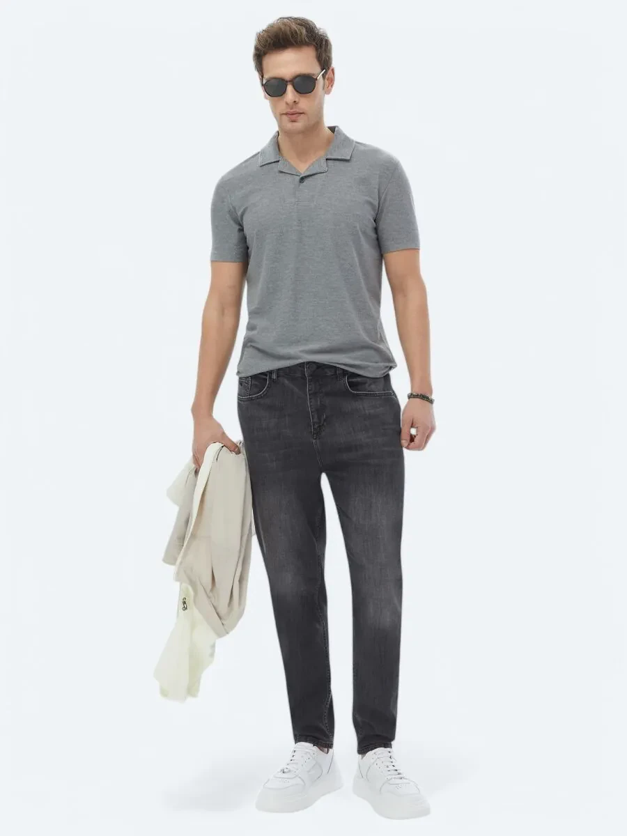 Hard Coal Carrot Fit Denim Cotton Blended Trousers - 1