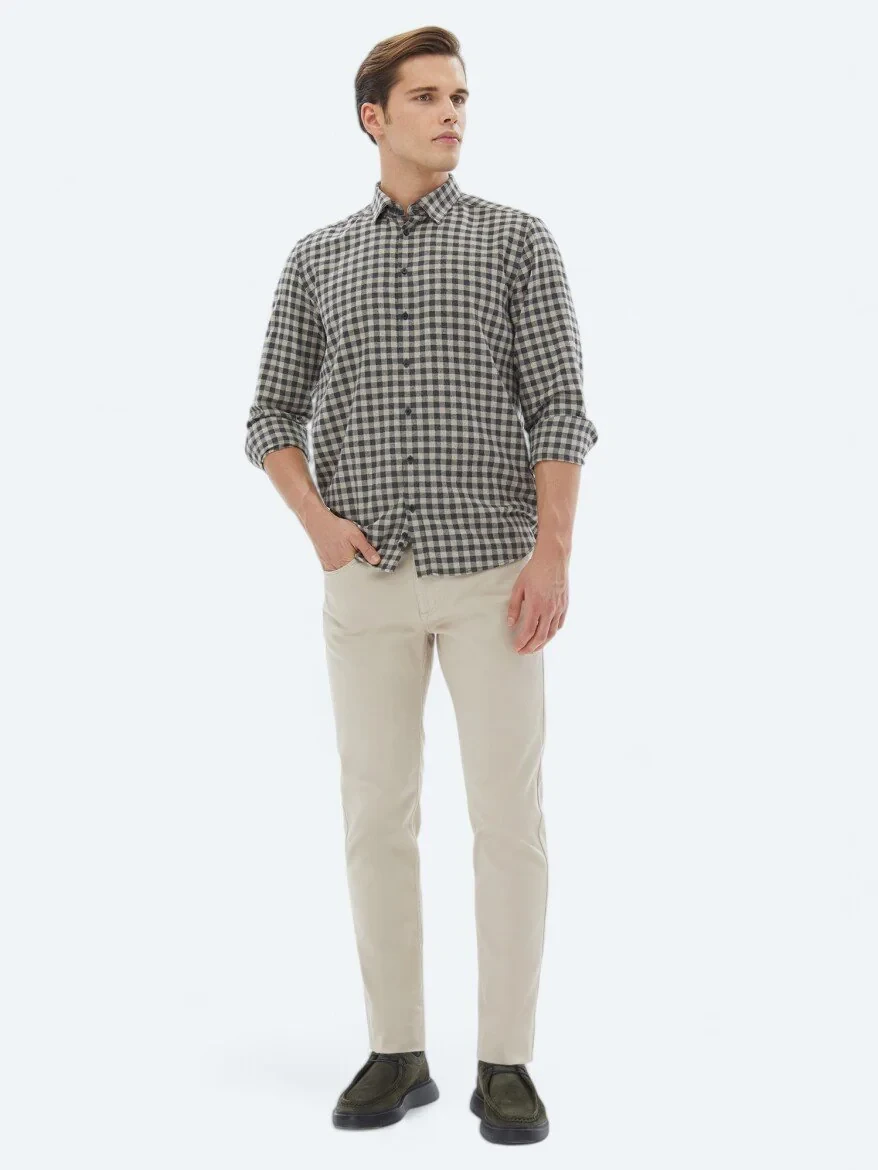 Hard Coal Checkered Regular Fit Weaving Casual Cotton Blended Shirt - 2
