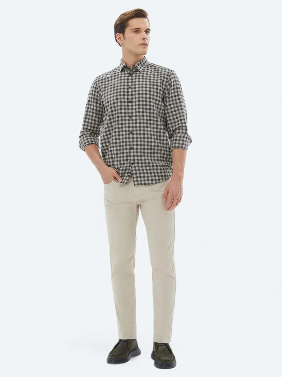 Hard Coal Checkered Regular Fit Weaving Casual Cotton Blended Shirt - 2