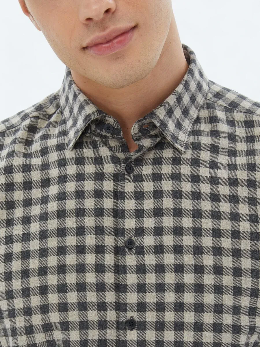 Hard Coal Checkered Regular Fit Weaving Casual Cotton Blended Shirt - 5