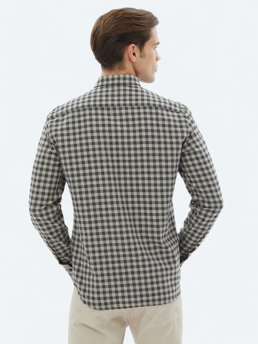 Hard Coal Checkered Regular Fit Weaving Casual Cotton Blended Shirt - 8
