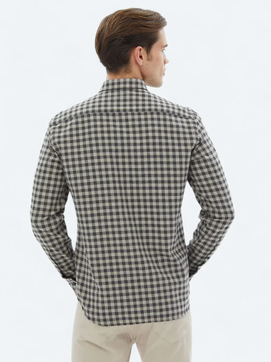 Hard Coal Checkered Regular Fit Weaving Casual Cotton Blended Shirt - 8
