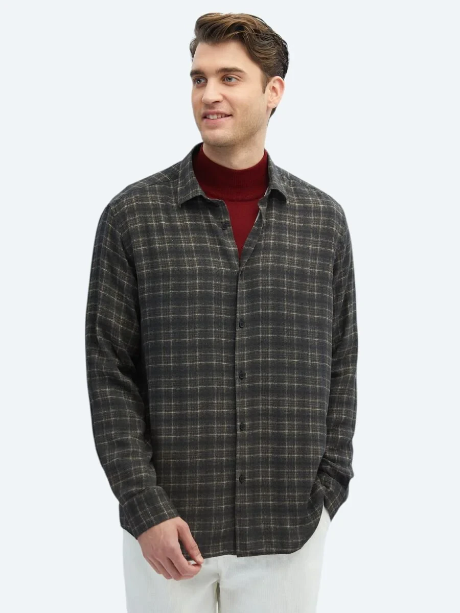 Hard Coal Checkered Regular Fit Weaving Casual Shirt - 1
