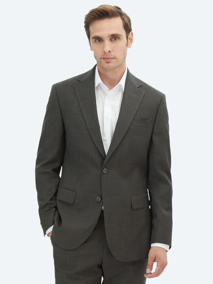Hard Coal Checkered Slim Fit Wool Blended Suit - 1