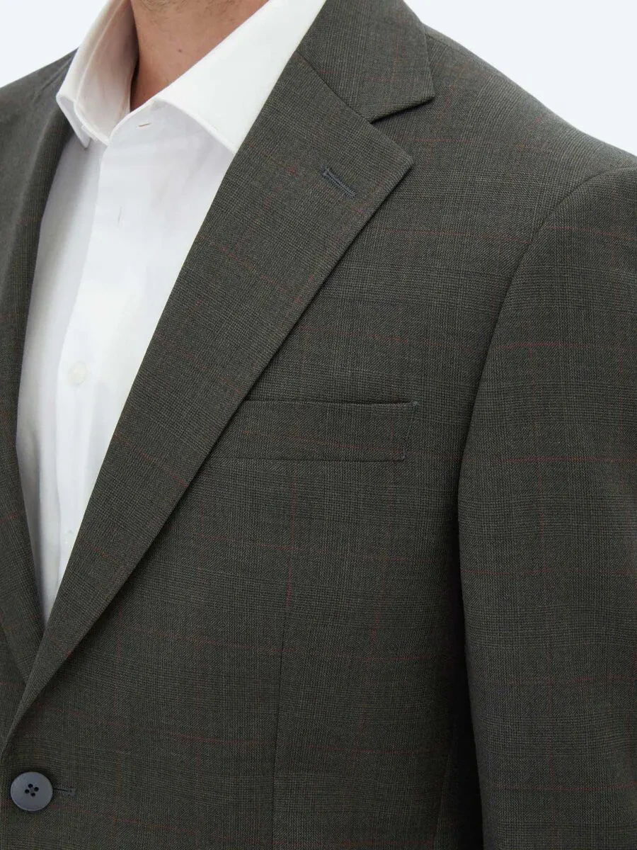 Hard Coal Checkered Slim Fit Wool Blended Suit - 4