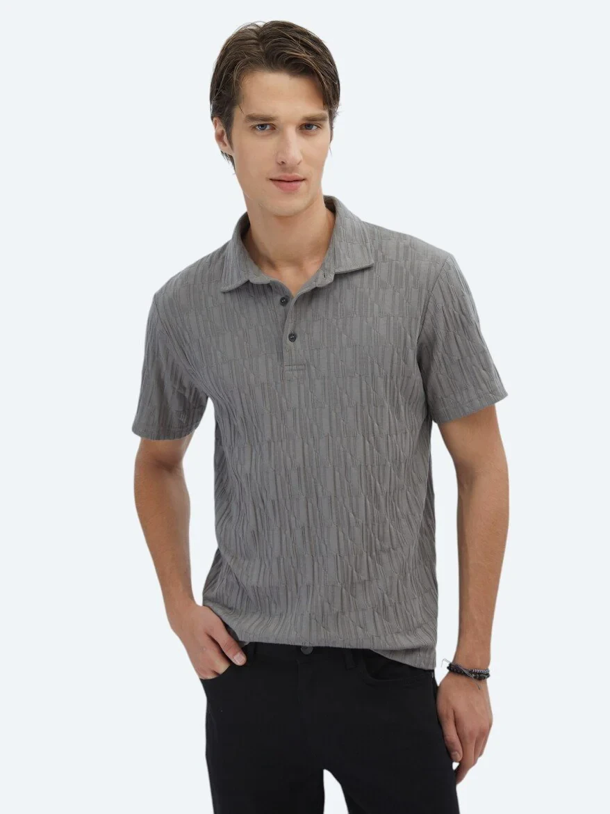 Hard Coal Patterned Polo Neck 100% Cotton T-Shirt - 1