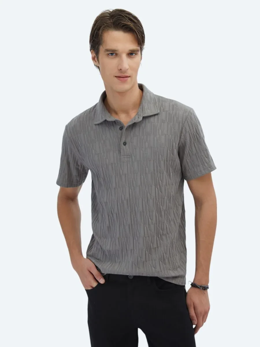 Hard Coal Patterned Polo Neck 100% Cotton T-Shirt - 1
