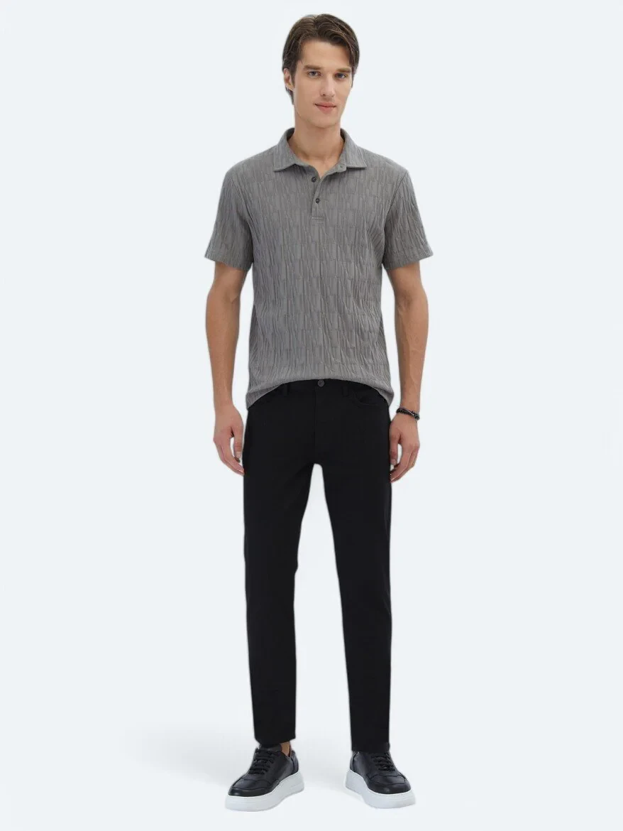 Hard Coal Patterned Polo Neck 100% Cotton T-Shirt - 2