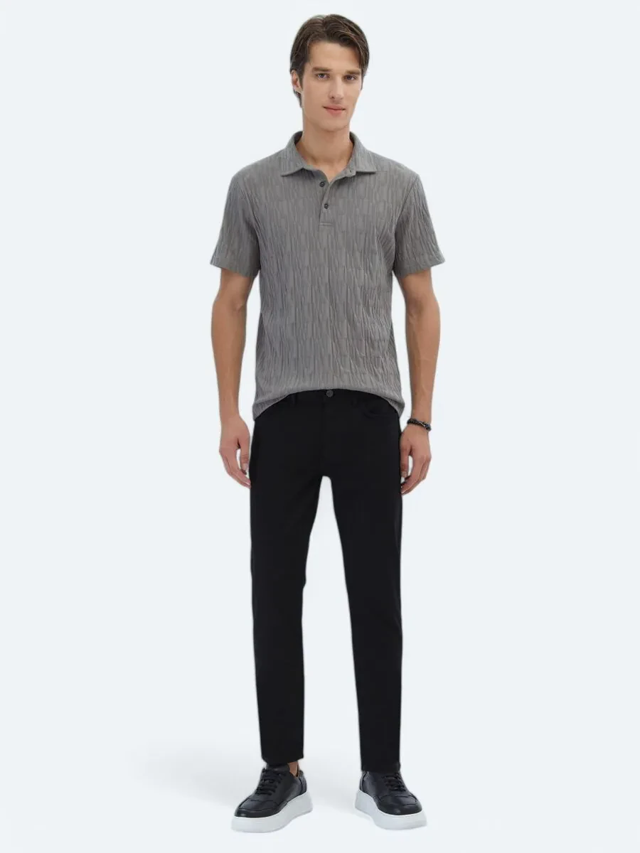 Hard Coal Patterned Polo Neck 100% Cotton T-Shirt - 2
